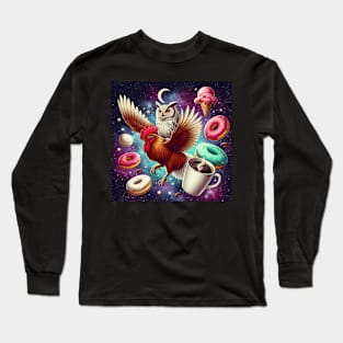 Outer Space Owl Riding Chicken Unicorn - Donuts Long Sleeve T-Shirt